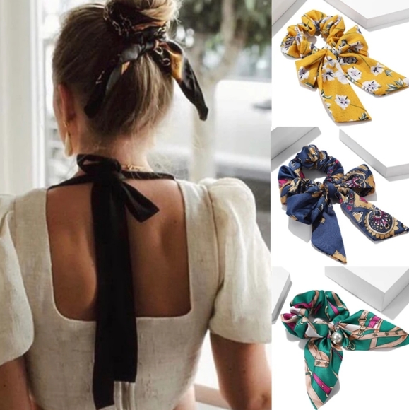 2 in 1 Scrunchie Bow Ribbon Scarf Hairbow - Picture 3 of 3